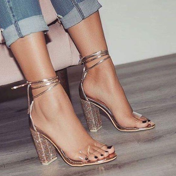 A Mermaid's Epiphany Shoes - 🆕Femme Fatale |  Diamanté Perspex Rose Gold Heels